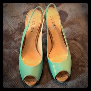 Baby Blue Heels with wood heel